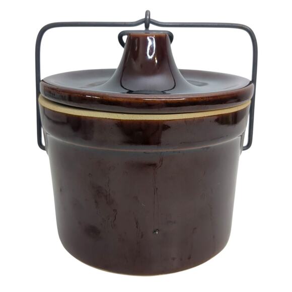 40 Oz. Brown Stoneware Crock Bail Closure Marked USA Farmhouse Vintage - Picture 3 of 11